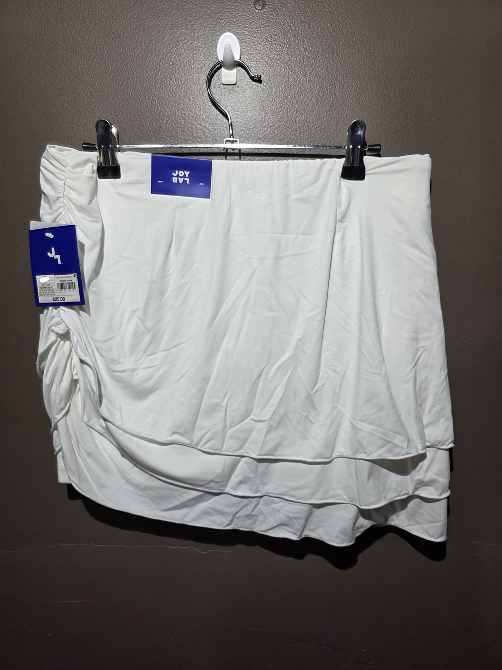 0White Ruched Layered Mini Skirt with built in shorts